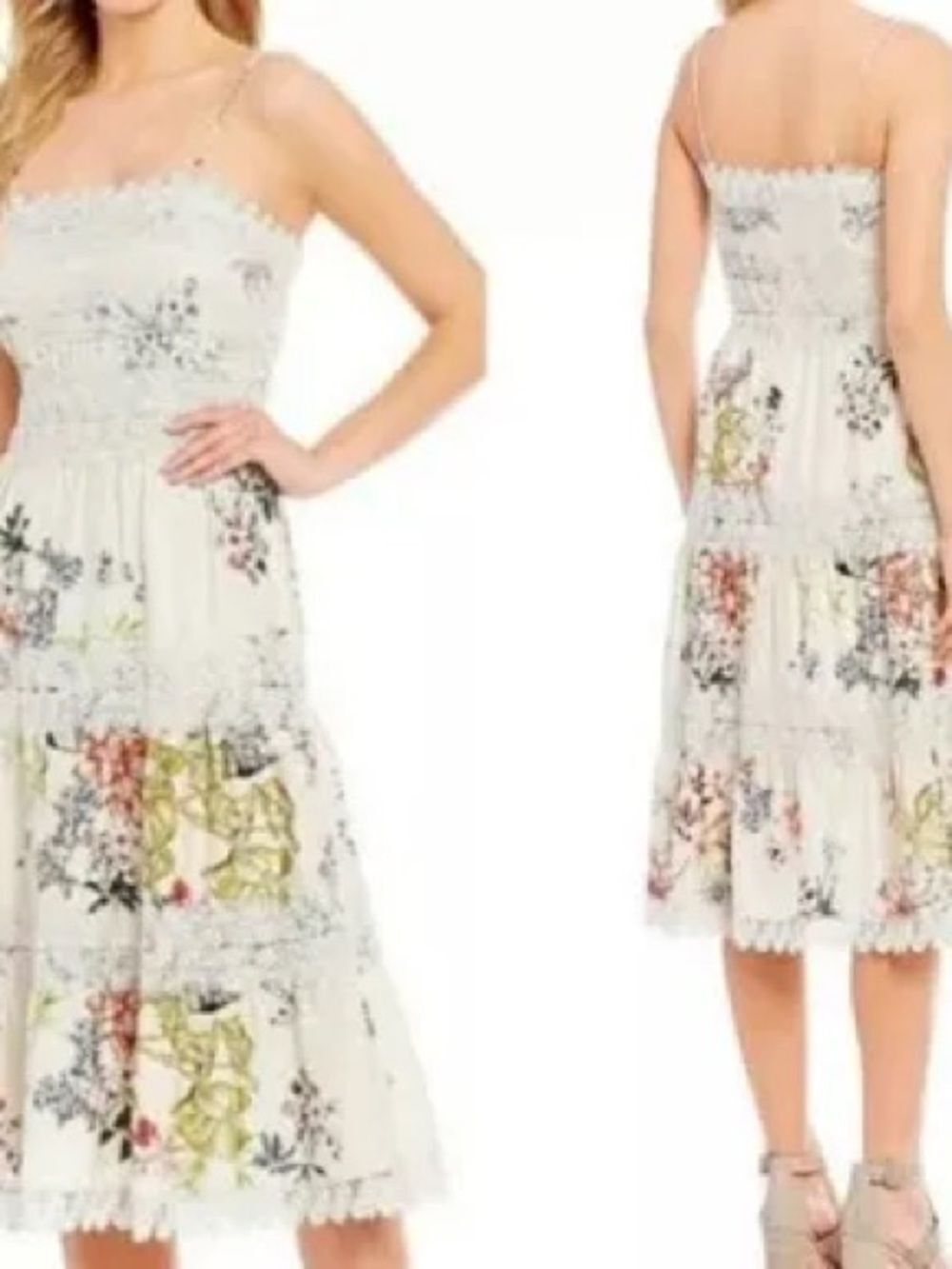 Antonio Melani Edia Sateen Floral Print A-Line Midi Dress Size 14